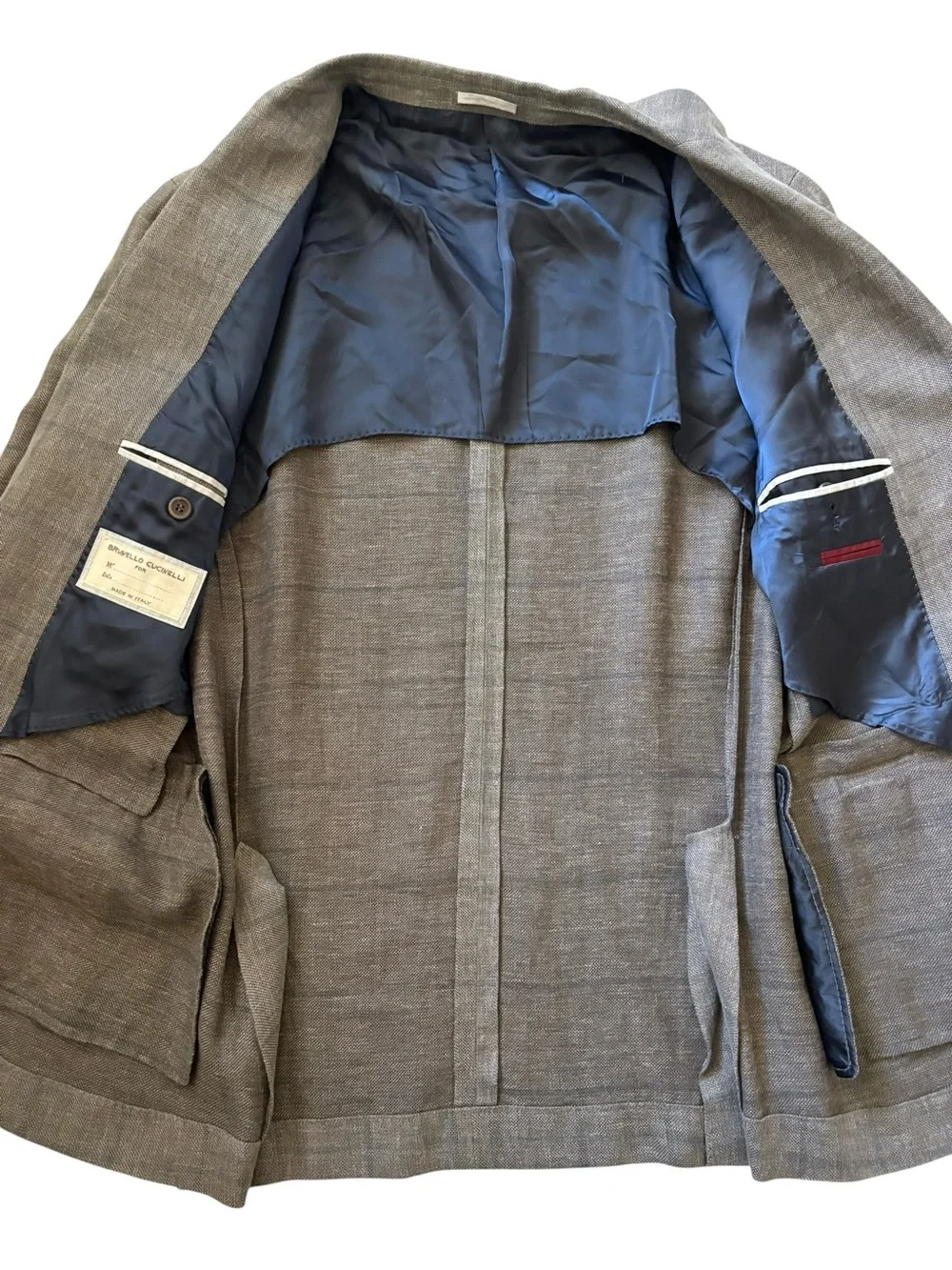 Brunello Cucinelli Linen Wool Silk Gray Windowpane Plaid Blazer Sport Coat IT 54